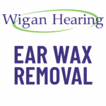 Wigan Hearing logo above bold purple text reading "Ear Wax Removal" on a white background.