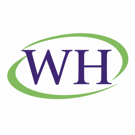 Wigan Hearing purple and green WH logo