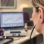 Close-up illustration of real ear measurement probe microphone verification during hearing aid fitting
